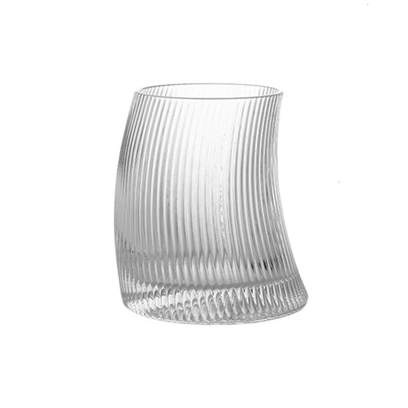 Glass Drinkware Mug Transparent Curved Shape Ribbed Drinking Cup Easy Cleaning