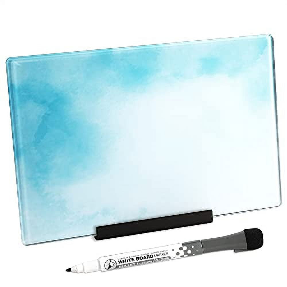 Glass Dry Erase Desktop Doodle Board with Stand and Marker (Watercolor, 6" x 9