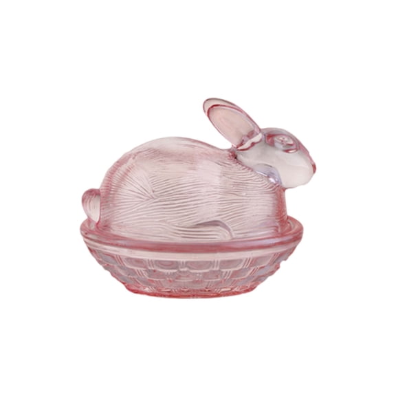 Glass Easter Bunny Candy Dish with Lid, Pink Crystal Bunny Candy Bowl, Small Candy Dish with Lid for Easter Table Decor and Holiday Serving