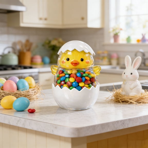 Glass Easter Candy Jars with Ceramic Bunny Ear Lids, 1Pcs Sealing Bunny Jars in Pastel Colors for Storage, Mini Eggs, Cookies, Tray, Table Centerpiece, Kitchen, Home Spring Decor