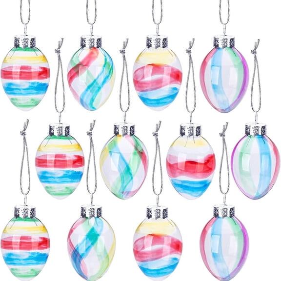 Glass Easter Decorations - Handmade Tree Hanging Decorations, Easter Egg Festival and Party Decorations, Various, 12 Easter Glass Colored Hand Painted Easter Eg C