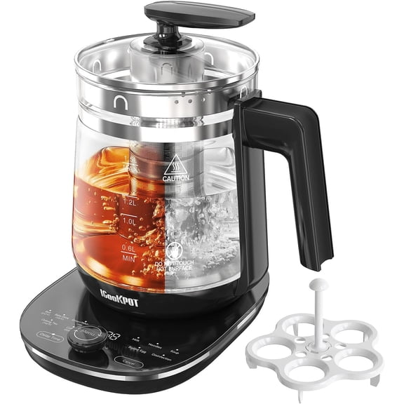 Glass Electric Kettle with Tea Infuser  1.5L Stainless Steel, 1200W Rapid Boil, Temp & Programmable Control for Teas/Coffee  Black