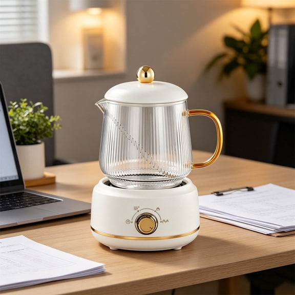 Glass Electric Stewing Cup 600ml Mini Cooker Hot Beverage Warmer with Mechanical Knob Control for Office Dorm Kitchen Virelaxpo