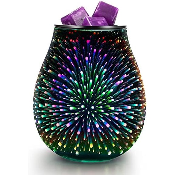 Glass Electric Wax Melt Warmer Oil Burner with Stable Heating PTC Reusable Silicone Tray 7 Colorful Changing Led Light Night Scent for Home Fragrance Warmers-Firework