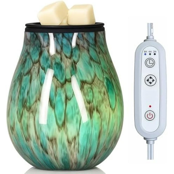 Glass Electric Wax Melt Warmer Wax Warmer with Timer PTC Heating Plate 7 Colors LED Changing Light Wax Burner Melter Fragrance Warmer for Home (Stone Pattern)