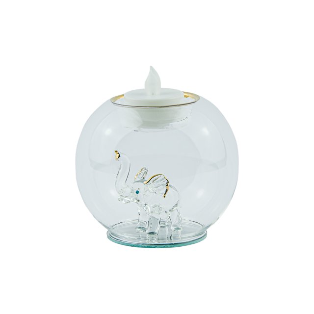 Glass Elephant Tealight Candle Holder with Flameless Candle