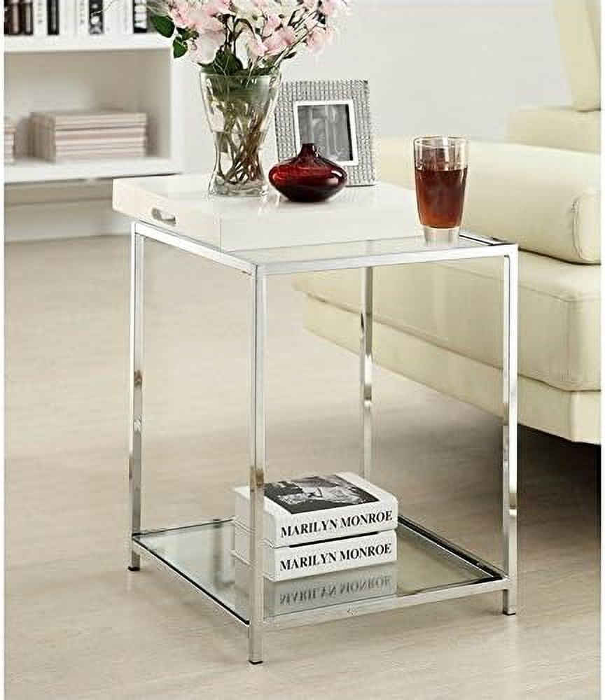 Chrome and Clear Glass Square End Table with Steel Frame