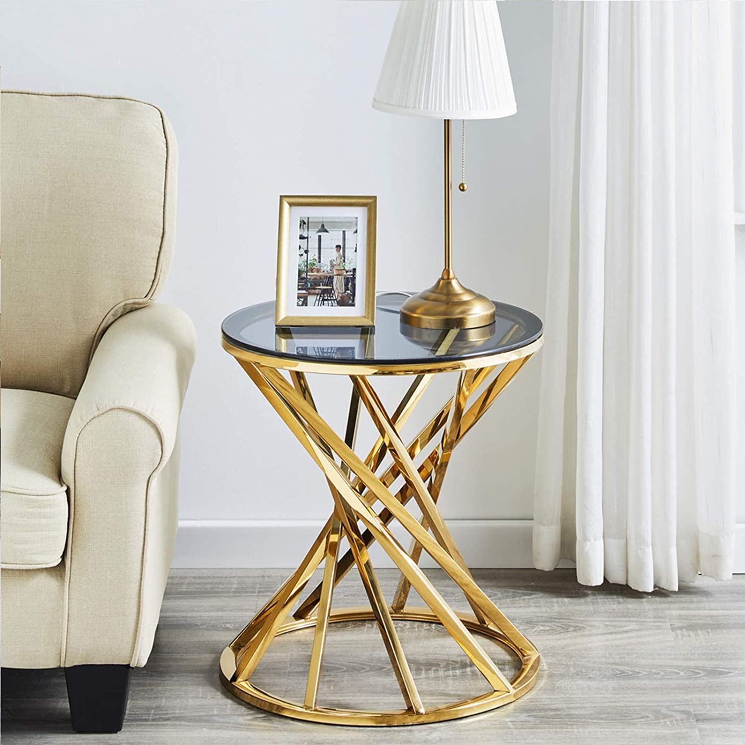 KEIVVAKN Gold Coffee Table, Glass End Side Table for Living Room ...