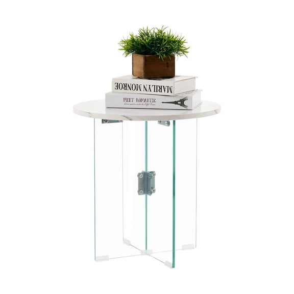 Ivinta Glass End Table for Small Space, Modern Round Side Table with Glass Legs