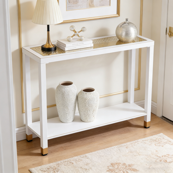 Glass Entryway Table - 2-Tier Console Table with Shelves, 41"L Narrow Sofa Table for Hallway, Entryway, Living Room, Foyer, Corridor, Office, Apartment