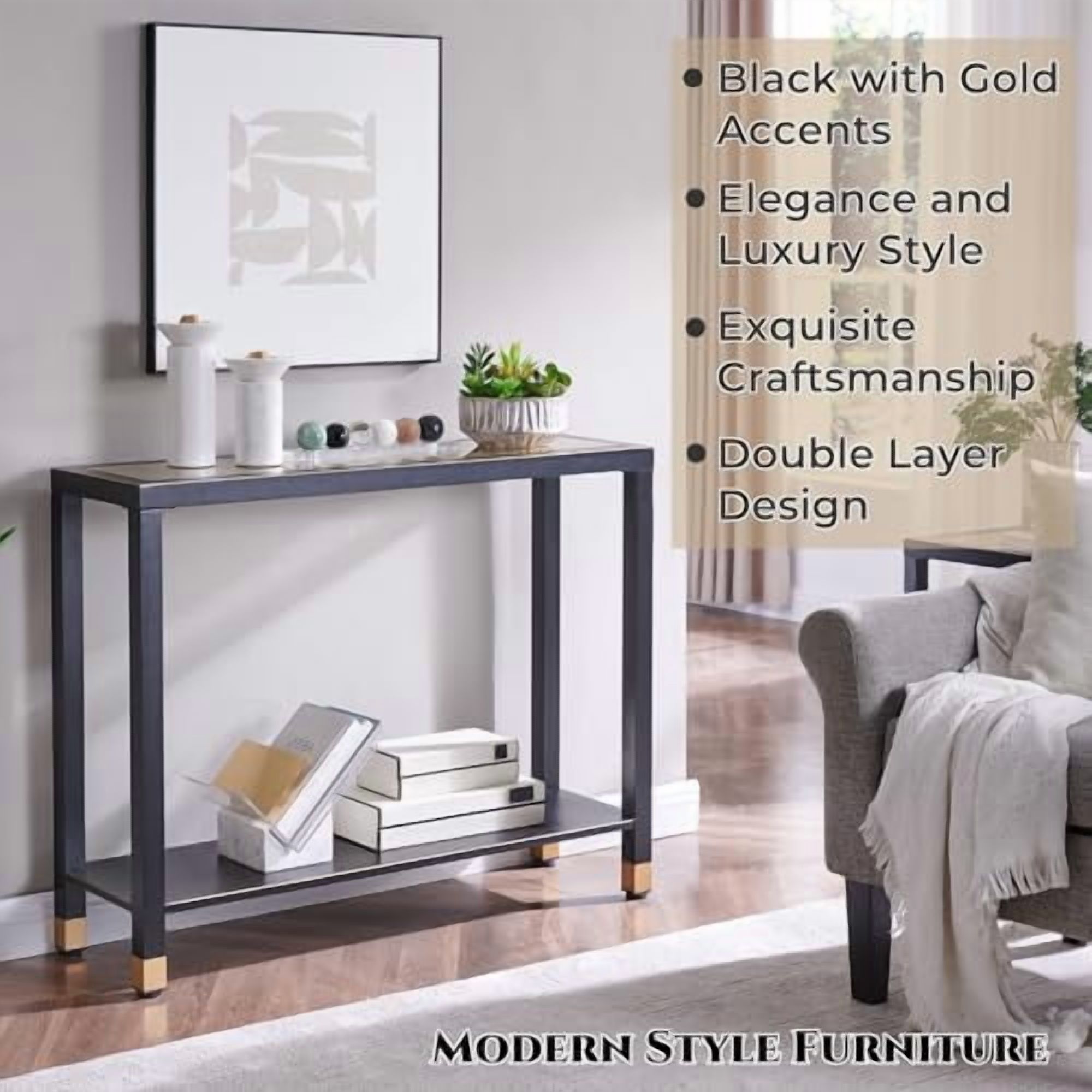 Wimarsbon 41.9" Console Table - Narrow Entryway Table With X-Shape Metal Frame & 2 Shelves