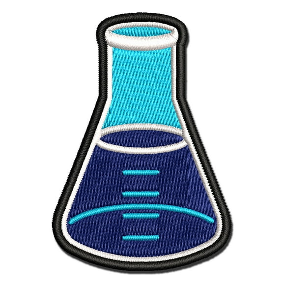 Glass Erlenmeyer Flask Chemistry Science Applique Multi-Color Embroidered Hook & Loop Patch - 3 Inch Medium