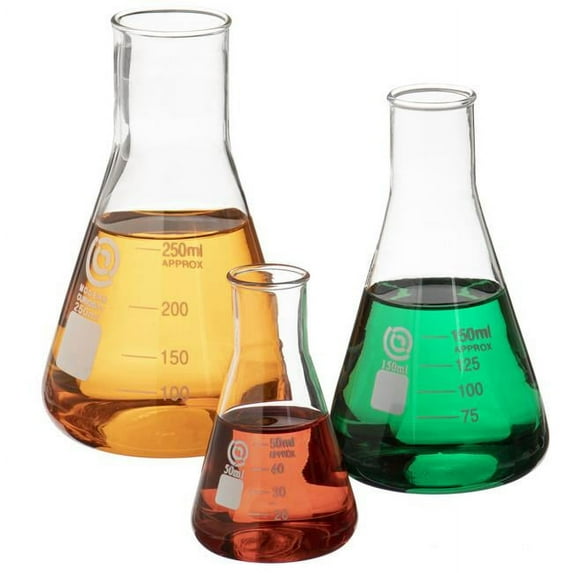 Glass Erlenmeyer Flask Set - Graduated Borosilicate Glassware - Volumetric Narrow Neck Scientific Chemistry Labware & Equipment - Home & School Science Experiments (1000mL, 4-Pack)