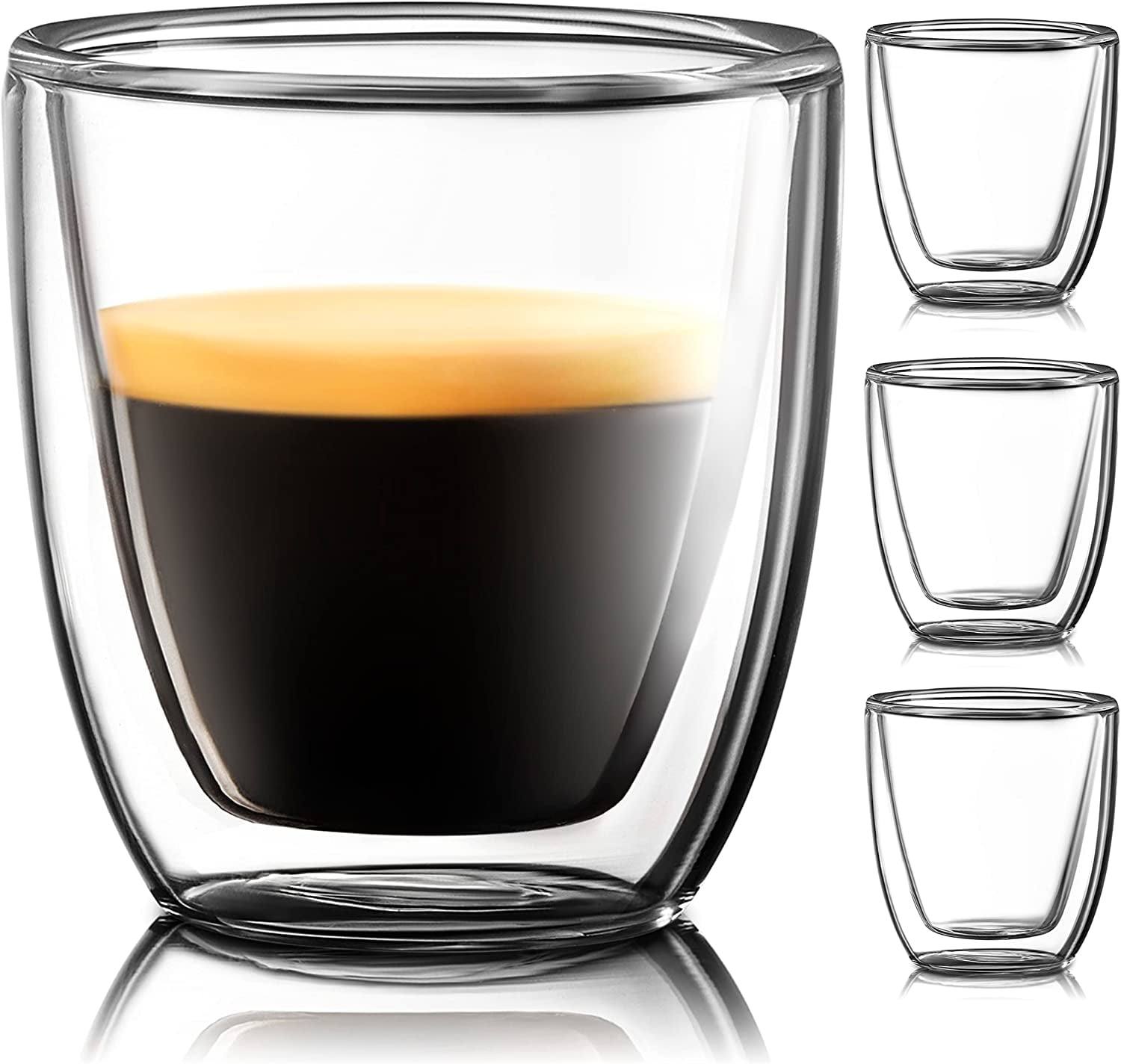 Glass Espresso Cups Set of 4 - Double Walled Espresso Cups 2.6 OZ