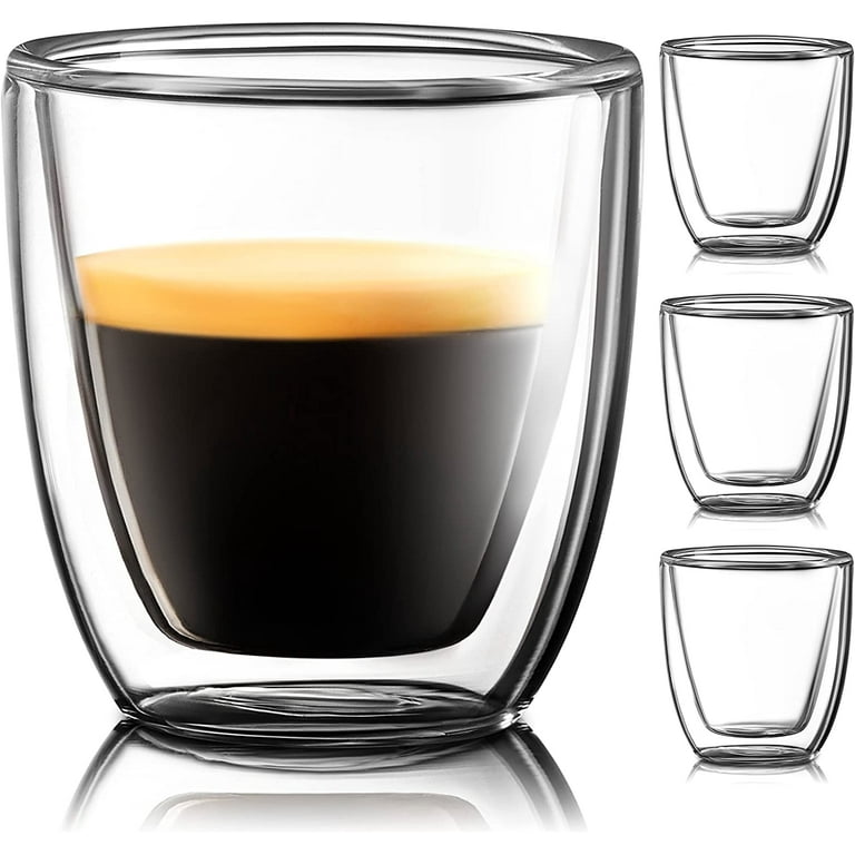Glass Espresso Cups Set of 4 - Double Walled Espresso Cups 2.6 OZ - Wide  Italian Style Clear Doppio Espresso Cup - Double Espresso Cups - Espresso  Accessories Small Double Wall Expresso Coffee Cup 
