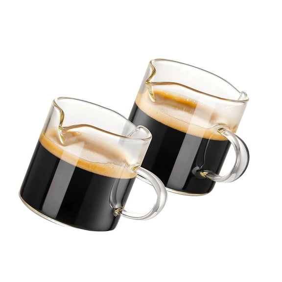 Glass Espresso Shot Cups, Demitasse Espresso Cups, Heat-Resistant Glass, Pouring Spout, Clear, 2 Set
