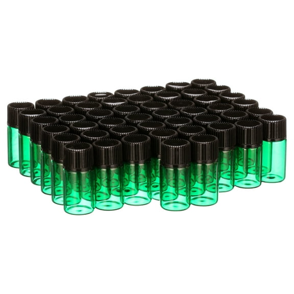 Glass Essential Oil Bottle 50pcs 3ml Small Sample Jars with Orifice Reducers for Dispensing Reagent Sample Perfume Essential Oil,Green