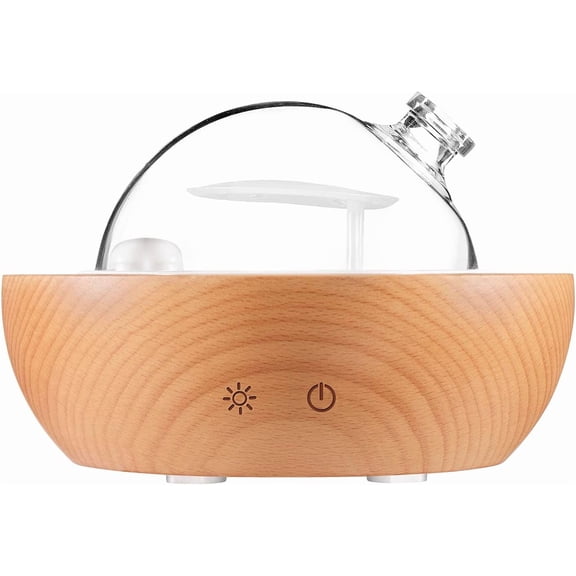 Glass Essential Oil Diffuser,Real Wood Base, 2025 Upgrade Aromatherapy Diffuser,Aroma Diffuse Humidifier,LED Light in 7 ColorsSuitable for Home Office BedroomNon-Glass Reservoir