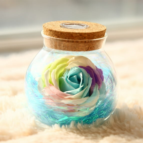 Glass Eternal Rose with Light in Decorative Bottle, Preserved Real Flower for Home Desk Decor, Gift for Valentine's Birthday Christmas