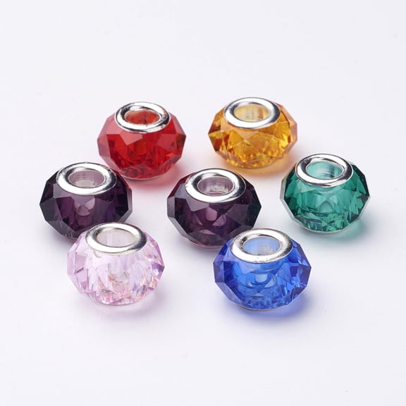 Glass European Beads Large Hole Beads Faceted Mixed Color with Iron Core in Silver Color about 13mm wide 10mm long hole: 5mm