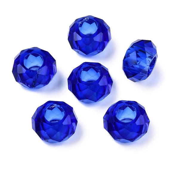 Glass European Beads Large Hole Beads No Metal Core Rondelle Blue 14x8mm Hole: 5mm