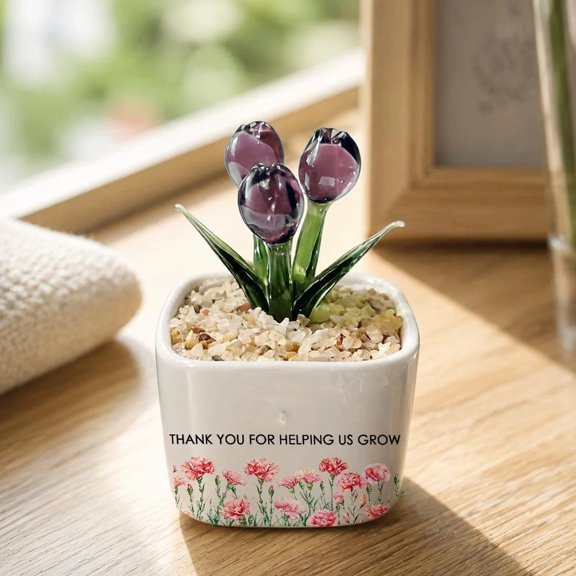 Glass Everlasting Tulips Planter, Personalized Gift for Mom, Artificial Flowers Decor, Birthday Gift for Mom, Forever Tulips Keepsake, Mothers Day Floral Decoration