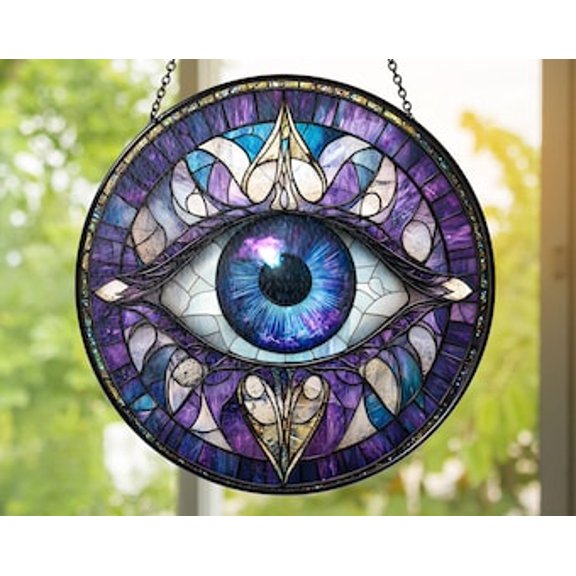 Glass Eye Suncatcher | Mystical Third Eye Window Hanging | Spiritual Home Décor, Boho Gift, Protection Evil Eye Art, 3.5 in
