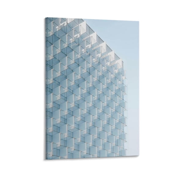 Glass Facade Geometry, Urban Skyline, Contemporary Building Art, Framed Canvas Print, 12x8 in