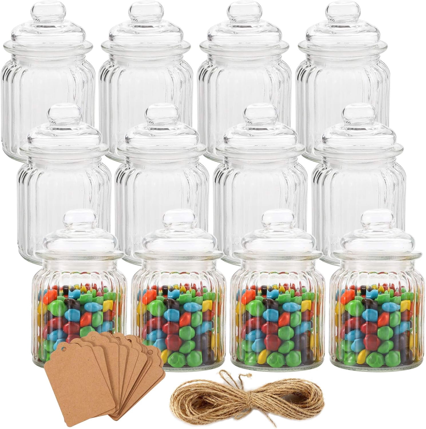 Glass Favor Jars with Airtight Lids, Clear Glass Sugar Spice Containers Candy Apothecary Jar, Decorative Candle Holder Kitchen Food Storage Canisters for Coffee, Jam, Tea, Nuts