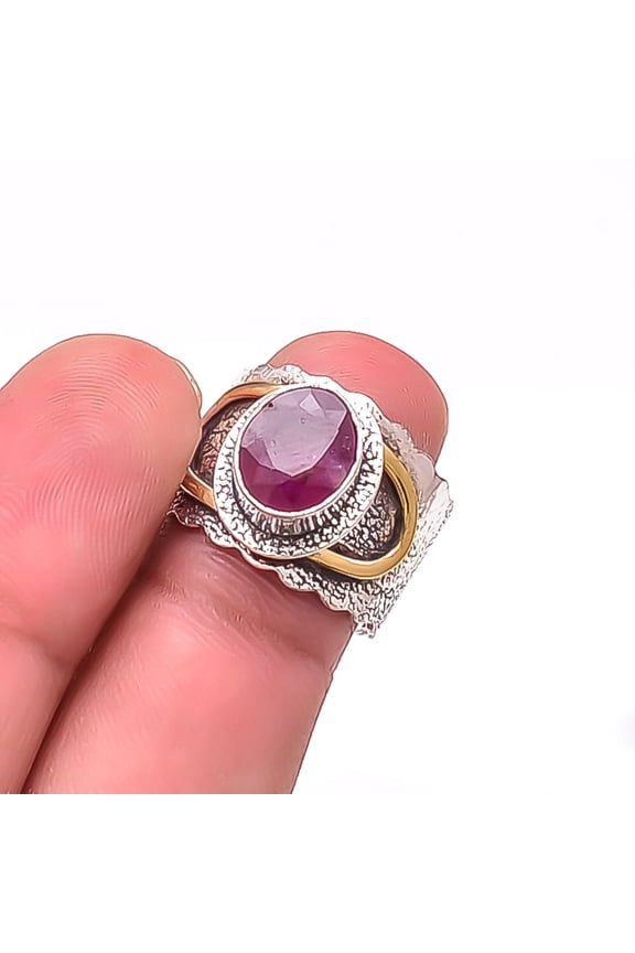 Glass Field Ruby - Burma 925 Sterling Silver Designer Handmade Oxidised Ring S.7 Christmas Gift
