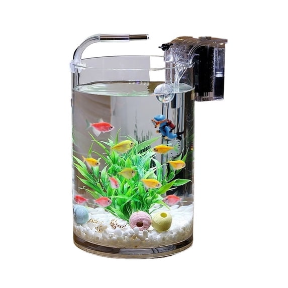 Glass Fish Aquarium Living Room Office Desktop Small Cylindrical ...