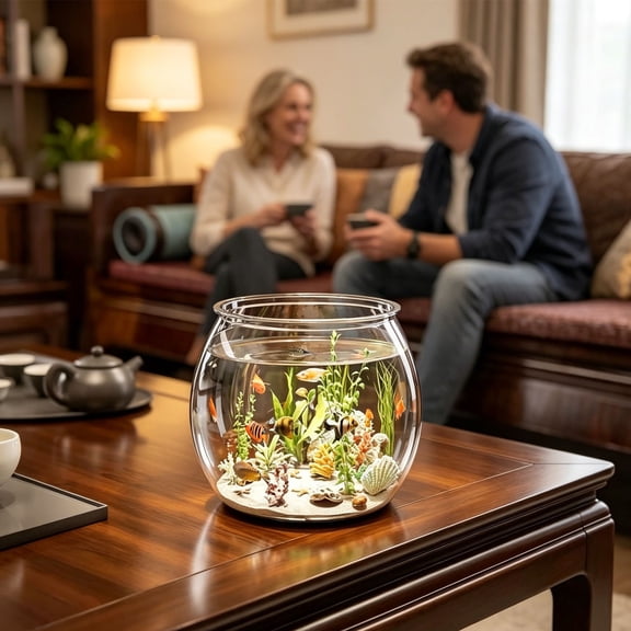 Glass Fish Bowl, Transparent Aquarium Tank, Round Terrarium Vase for Indoor Centerpiece Display, Smooth Rim Container