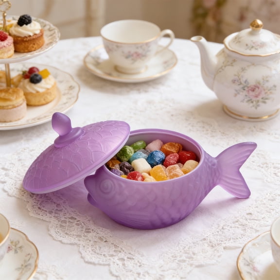 Glass Fish Shaped Storage Jar with Lid for Candy, Snacks, Dried Fruit, Coffee Beans – Decorative Hand Blown Glass Organizer for Kitchen or Living Room