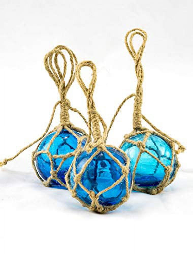 Glass Fishing Floats, 2 Cobalt Blue, 3 Pack, Japanese Glass Buoys with Rope  for Decoration 