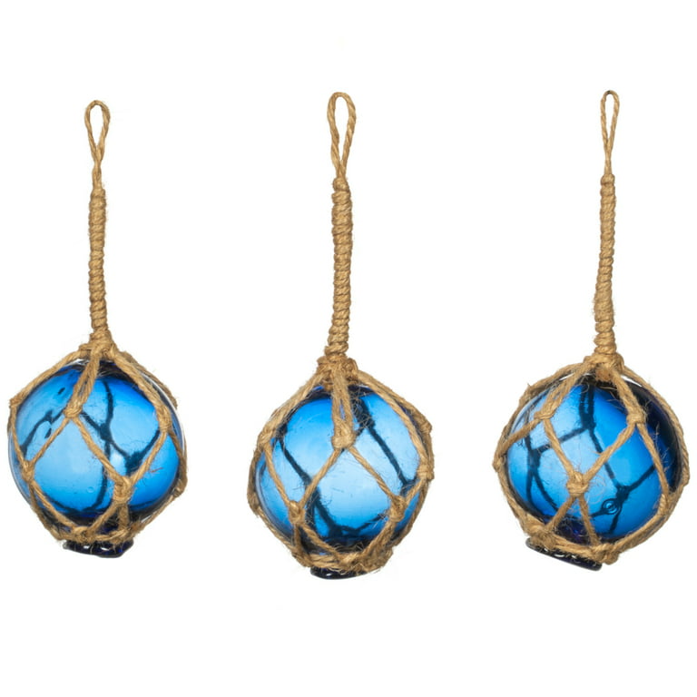Glass Fishing Floats, 2 Cobalt Blue, 3 Pack, Japanese Glass Buoys with  Rope for Decoration 