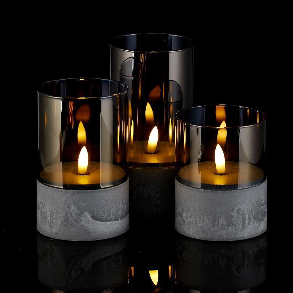 Glass Flameless Candles Set of 3 Outdoor Candles with Timer