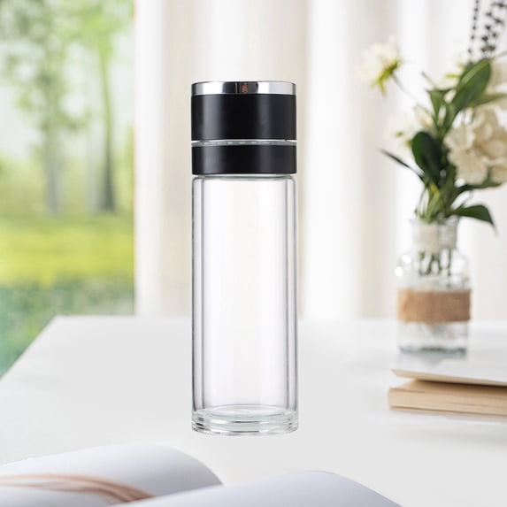 Glass Flask, Portable Tea Infuser Tumbler with Double-Wall Insulation, Open-Lid Brewing Cup for Tea and Water Separation, Leak-Proof Travel Mug for Car, Office, and Outdoor Use