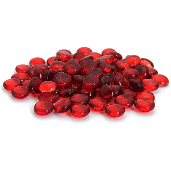 Glass Flat Marbles Stones Rocks, Party Table Scatter, Wedding Centerpieces Decor, Aquarium Pebbles, Vase Filler Gems, 5 LBS (Approx 500 pcs), Red