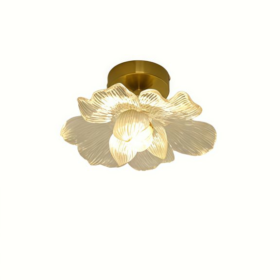 Glass Flower Ceiling Light Semi Flush Mount Hallway Ceiling Light Fixtures Large Gold Bathroom Close to Ceiling Light Floral Petal Kitchen Lamp for Entryway Porch Closet Balcony