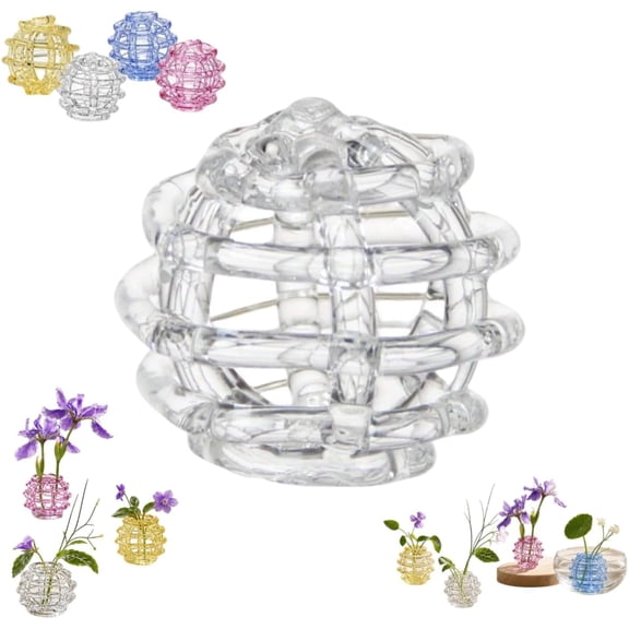 Glass Flower Frog for Vases, Hand Blown Floral Stem Holder with Twisted Design, Clear Glass Ball Arrangement Tool