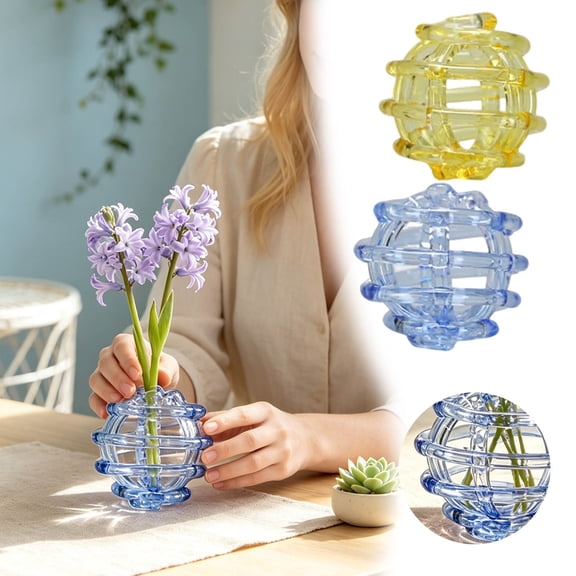 Glass Flower Grid Insert Spherical Vase Separator Holder Hollow Ball Glass Flower Arranging Stand For Home Garden(Blue-6Cm)