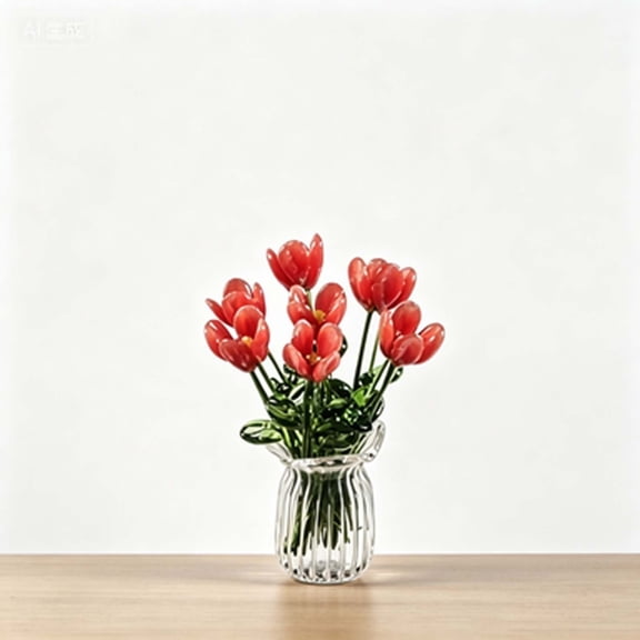 Glass Flower, Handmade Blown Glass Small Floral Bouquet, Simulation Arrangement Ornament, Fresh Decor for Home, Desk, Office, Gift & Tabletop Use