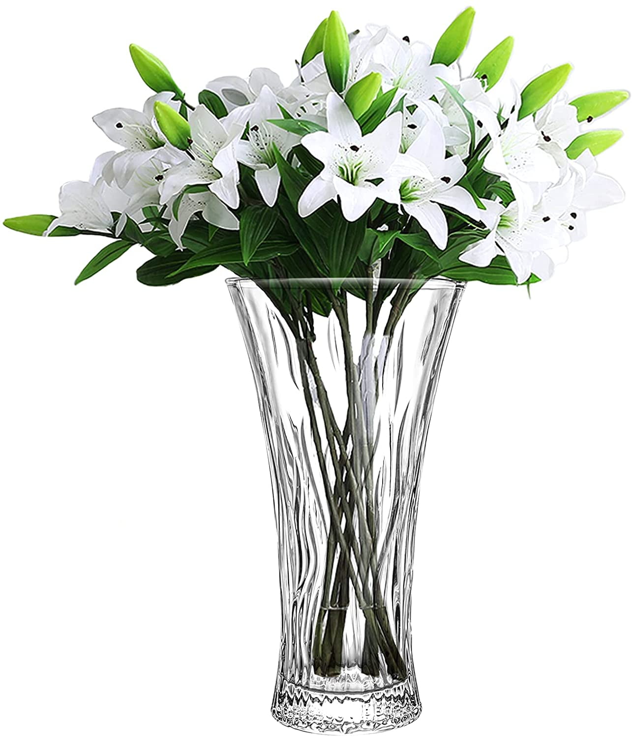 Glass Flower Vase, 12'' Tall Crystal Vase Clear Large Glass Vases Table Decorative Vase for