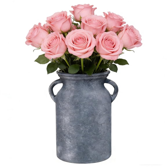 Glass Flower Vase with Handle – 8 Inches Rustic Imitation Ceramic Vase for Flowers, Centerpiece Decor for Farmhouse, Modern Home, Table & Holiday Decorations