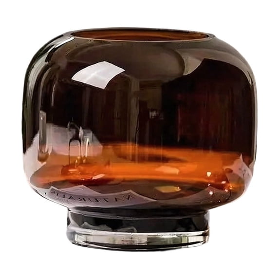 Glass Flower Vase,Modern Round Base Clear Candle Holder,Dual-use Multipurpose Home Desktop Decor Ornament for Living Room,Dining Table Centerpiece Decor,Brown
