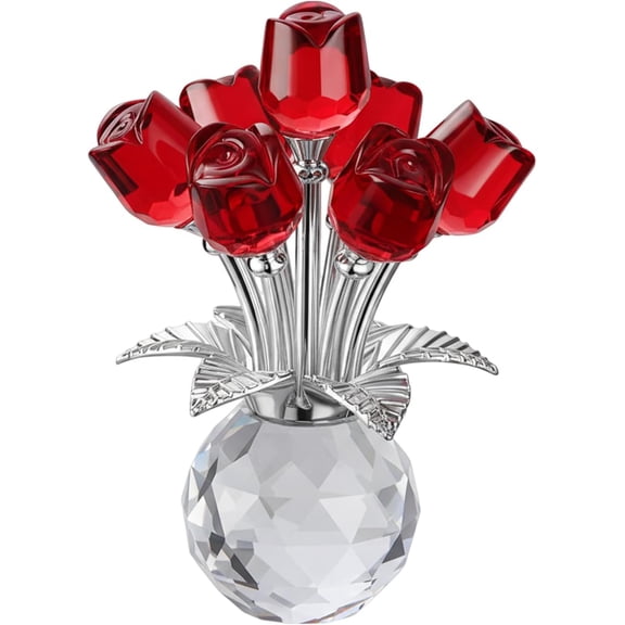 Glass Flowers - 3D Romantic Glass Artificial Rose Figurines, Collectible Floral Display Ornament, Elegant Decorative Gift | Wife Mother Sister Daughter for Wife Mother Sister Daughter(Red)DSF
