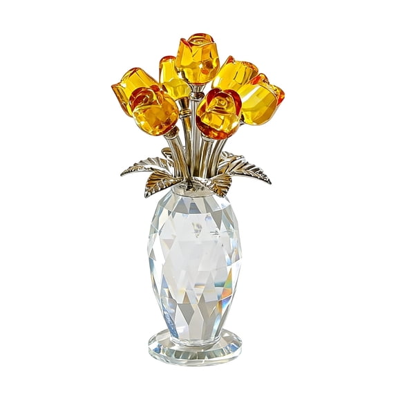 Glass Flowers,Glass Rose,Transparent Glass Rose Bouquet Ornament - Handcrafted Crystal Flower Decor for Home Tabletop, Ideal Valentine's Day Gift for Her(Yellow)