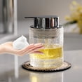 thumbnail image 1 of Glass Foaming Dispenser - Refillable Lotion or Soap Dispenser for Kitchen & Bathroom, Large Gold Pump (Leaf Pattern - Clear), 1 of 1