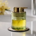 thumbnail image 1 of Sofinny Glass Foaming Hand Soap Dispenser for Kitchen & Bathroom, Refillable Lotion Dispenser with Large Gold Pump(Leaf Pattern-Green), 1 of 7