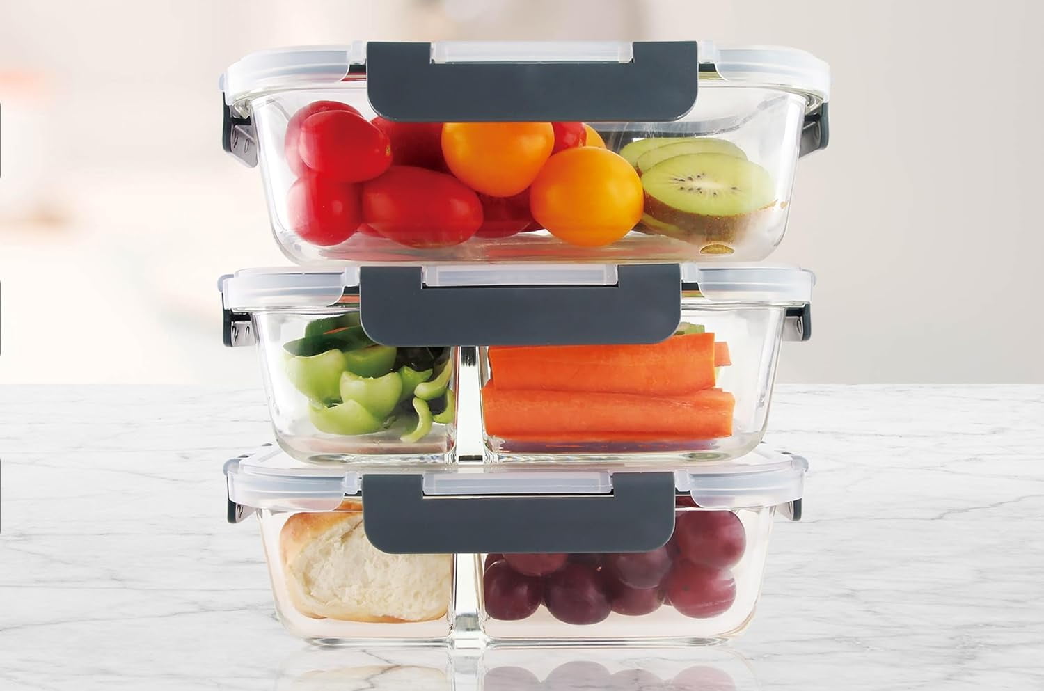Glass Food Container Set 35 oz (1000 ml) Rectangle Storage BPA Free